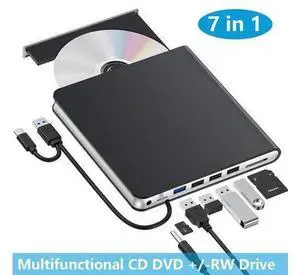 7 in 1 External CD DVD Drive, USB 3.0 & Type-C Portable CD DVD Burner with 4 USB Ports, TF & SD Card Slots, Slim External DVD Drive Compatible with Windows, Linux and MacOS Laptops 7 in 1 External CD DVD Drive, USB 3.0 & Type-C Portable CD DVD Burner with 4 USB Ports, TF & SD Card Slots, Slim External DVD Drive Compatible with Windows, Linux and MacOS Laptops