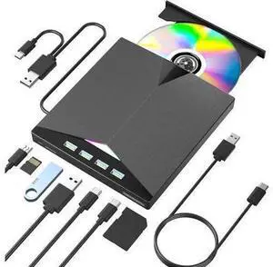 7-in-1 External CD DVD Drive, USB 3.0 Portable CD/DVD +/-RW Burner with 4 USB Ports & SD/TF Card Slots, Multifunctional Optical Drive Compatible with Windows 11/10/8/7, Linux, Mac OS, PC and La 7-in-1 External CD DVD Drive, USB 3.0 Portable CD/DVD +/-RW Burner with 4 USB Ports & SD/TF Card Slots, Multifunctional Optical Drive Compatible with Windows 11/10/8/7, Linux, Mac OS, PC and La