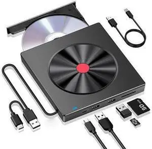 Multifunctional External CD DVD Drive, USB 3.0 & Type-C Portable CD/DVD +/-RW Burner Rewriter with SD TF Card Slot and Extra USB Ports, Slim External DVD Player Compatible with Laptop, Desktop, MacBoo Multifunctional External CD DVD Drive, USB 3.0 & Type-C Portable CD/DVD +/-RW Burner Rewriter with SD TF Card Slot and Extra USB Ports, Slim External DVD Player Compatible with Laptop, Desktop, MacBoo