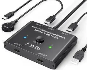 2 in 1 Out / 1 in 2 Out USB-C Bi-directional Switch, Type-C Switcher Box for 2 USB-C Computers, Supports 8K@60Hz, 4K@120Hz Video & 10Gbps Data Transfer, Not a Splitter 2 in 1 Out / 1 in 2 Out USB-C Bi-directional Switch, Type-C Switcher Box for 2 USB-C Computers, Supports 8K@60Hz, 4K@120Hz Video & 10Gbps Data Transfer, Not a Splitter