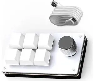 Programmable Macro Keypad, 6 Keys Mechanical Gaming Macro Keyboard with Custom Knob, Hot Swappable Switches, Wired Custom Keypad for Drawing, Programming & Video Editing, White Programmable Macro Keypad, 6 Keys Mechanical Gaming Macro Keyboard with Custom Knob, Hot Swappable Switches, Wired Custom Keypad for Drawing, Programming & Video Editing, White