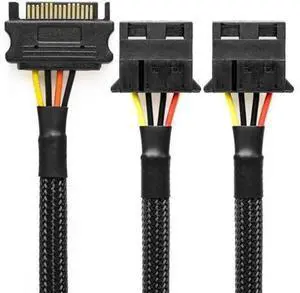 CRJ 12 Inch (30cm) 15Pin SATA to Dual Molex Power Adapter Cable, Black Sleeved SATA to 2 Molex 4Pin Connector, Power Two PC Peripherals from Single SATA Power Port for Computer DIY CRJ 12 Inch (30cm) 15Pin SATA to Dual Molex Power Adapter Cable, Black Sleeved SATA to 2 Molex 4Pin Connector, Power Two PC Peripherals from Single SATA Power Port for Computer DIY