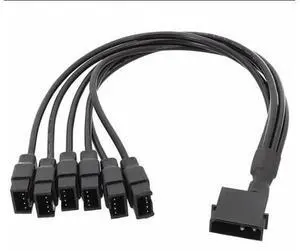 Black Sleeved 30cm Fan Splitter Cable 12V 4-Pin to 6 Port 3Pin/4Pin Connector, 1 In 5 Computer Fan Power Extension Cord, Molex IDE Powered Splitter for PC Case Cooling Fan, Desktop DIY Modding, Server Black Sleeved 30cm Fan Splitter Cable 12V 4-Pin to 6 Port 3Pin/4Pin Connector, 1 In 5 Computer Fan Power Extension Cord, Molex IDE Powered Splitter for PC Case Cooling Fan, Desktop DIY Modding, Server