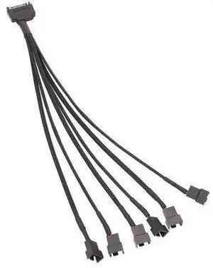 Black Sleeved 30cm Fan Splitter Power Cable, 12V 4-Pin to 6 Port 3Pin/4Pin Connector, 1 In 6 Computer Cooling Fan Extension Cord with Molex IDE Power, for PC Case Modding, Desktop DIY, Server & Mining Black Sleeved 30cm Fan Splitter Power Cable, 12V 4-Pin to 6 Port 3Pin/4Pin Connector, 1 In 6 Computer Cooling Fan Extension Cord with Molex IDE Power, for PC Case Modding, Desktop DIY, Server & Mining