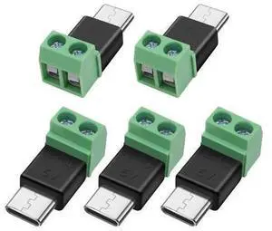 5Pcs USB Type C Solderless Connector Screw Terminal Adapter, USB-C Male to 2 Pin Terminal Block, 5V 1.5A Power Charging Connector for Electronic Repair, DIY Power Supply Project 5Pcs USB Type C Solderless Connector Screw Terminal Adapter, USB-C Male to 2 Pin Terminal Block, 5V 1.5A Power Charging Connector for Electronic Repair, DIY Power Supply Project
