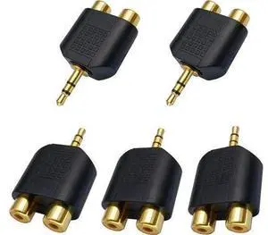 5 Pack 3.5mm Stereo to 2 RCA Female Audio Splitter Adapter, Gold Plated 3 Pole 1/8 inch AUX Male to Dual RCA Y-Splitter Audio Converter 5 Pack 3.5mm Stereo to 2 RCA Female Audio Splitter Adapter, Gold Plated 3 Pole 1/8 inch AUX Male to Dual RCA Y-Splitter Audio Converter