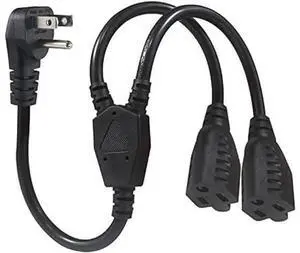1 to 2 Way Power Cord Y Splitter Adapter, NEMA 5-15P 90-Degree Flat Plug to Dual NEMA 5-15R Outlets, SJT 16AWG 3-Prong Extension Cable, Space Saver Power Wire for Kitchen, Household and Office Equipme 1 to 2 Way Power Cord Y Splitter Adapter, NEMA 5-15P 90-Degree Flat Plug to Dual NEMA 5-15R Outlets, SJT 16AWG 3-Prong Extension Cable, Space Saver Power Wire for Kitchen, Household and Office Equipme