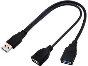 AAOTOKK USB 3.0 A Y Splitter Cable, USB 3.0 Type A Male to Dual USB 3.0 A Female & USB 2.0 A Female, Extra Power Supply Y Cable for Data Transfer and Charging, 30cm / 12 Inch AAOTOKK USB 3.0 A Y Splitter Cable, USB 3.0 Type A Male to Dual USB 3.0 A Female & USB 2.0 A Female, Extra Power Supply Y Cable for Data Transfer and Charging, 30cm / 12 Inch