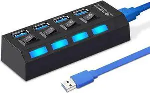 4 Port USB 3.0 Hub with Independent Power Switch, Multiport USB Splitter Expander Support External Power Adapter for PC Desktop Laptop 4 Port USB 3.0 Hub with Independent Power Switch, Multiport USB Splitter Expander Support External Power Adapter for PC Desktop Laptop