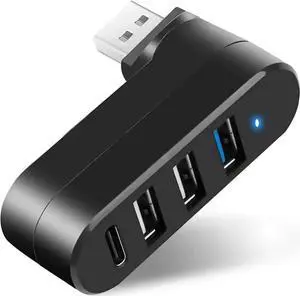 4-Port Rotatable USB 3.0 Hub, 90°/180° Swivel USB Splitter with 3 USB-A Ports & 1 USB-C Power & Data Port, Portable USB Extender for Laptop, Car, iMac, MacBook Air, MacBook Pro and More 4-Port Rotatable USB 3.0 Hub, 90°/180° Swivel USB Splitter with 3 USB-A Ports & 1 USB-C Power & Data Port, Portable USB Extender for Laptop, Car, iMac, MacBook Air, MacBook Pro and More
