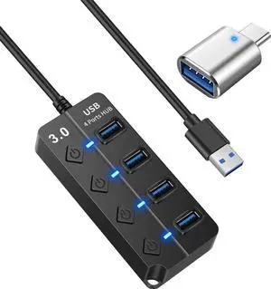 USB 3.0 Hub, 1 in 4 Out USB Splitter with Individual Power Switches, Multiport USB Extender Dock Adapter for Laptop, MacBook, Flash Drives, Mobile HDD, Printer USB 3.0 Hub, 1 in 4 Out USB Splitter with Individual Power Switches, Multiport USB Extender Dock Adapter for Laptop, MacBook, Flash Drives, Mobile HDD, Printer