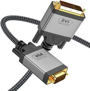 DVI-D 24+1 to VGA Cable, 1.5m (5ft), Supports 1080P Full HD, 24K Gold-Plated Connectors, Plug and Play Video Cord for Desktop PC, Laptop, Graphics Card Connecting to Monitor, Projector and VGA Display DVI-D 24+1 to VGA Cable, 1.5m (5ft), Supports 1080P Full HD, 24K Gold-Plated Connectors, Plug and Play Video Cord for Desktop PC, Laptop, Graphics Card Connecting to Monitor, Projector and VGA Display