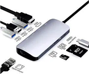 8 in 1 USB C Multiport Hub with Gigabit RJ45 Ethernet, 4K HDMI, 60W PD Charging, 5Gbps USB Data, SD/TF Card Reader, Flat Type-C Docking Station Adapter 8 in 1 USB C Multiport Hub with Gigabit RJ45 Ethernet, 4K HDMI, 60W PD Charging, 5Gbps USB Data, SD/TF Card Reader, Flat Type-C Docking Station Adapter