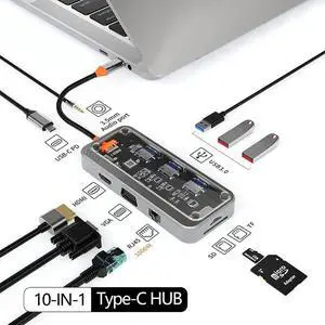 10-in-1 USB C Docking Station Dual Monitor, Multiport Type C Hub with 4K HDMI, VGA, 3 USB 3.0, 100W PD Charging, Gigabit Ethernet, SD/TF Card Reader & 3.5mm Audio Jack for USB-C Laptops 10-in-1 USB C Docking Station Dual Monitor, Multiport Type C Hub with 4K HDMI, VGA, 3 USB 3.0, 100W PD Charging, Gigabit Ethernet, SD/TF Card Reader & 3.5mm Audio Jack for USB-C Laptops