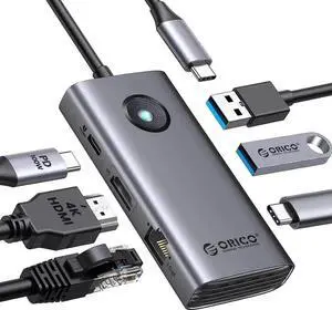 ORICO 6-in-1 USB C Docking Station with Gigabit Ethernet, 4K HDMI, 100W PD Charging & 3 USB 3.0 Ports, Multiport Type C Hub Adapter Compatible with MacBook Pro, Chromebook and USB-C Laptops ORICO 6-in-1 USB C Docking Station with Gigabit Ethernet, 4K HDMI, 100W PD Charging & 3 USB 3.0 Ports, Multiport Type C Hub Adapter Compatible with MacBook Pro, Chromebook and USB-C Laptops