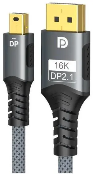 Mini DisplayPort to DisplayPort 2.1 Cable, Supports 16K@60Hz, 8K@120Hz, 4K@240Hz, Compatible with Laptop, Graphics Card, Monitor Mini DisplayPort to DisplayPort 2.1 Cable, Supports 16K@60Hz, 8K@120Hz, 4K@240Hz, Compatible with Laptop, Graphics Card, Monitor