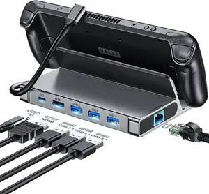 6-in-1 Docking Station for Steam Deck, Portable Dock Stand with HDMI 2.0 4K@60Hz, Gigabit Ethernet, 3×USB-A 3.0 & USB-C PD Full Speed Charging Port, Compatible with Valve Steam Deck, ROG Ally Handheld 6-in-1 Docking Station for Steam Deck, Portable Dock Stand with HDMI 2.0 4K@60Hz, Gigabit Ethernet, 3×USB-A 3.0 & USB-C PD Full Speed Charging Port, Compatible with Valve Steam Deck, ROG Ally Handheld