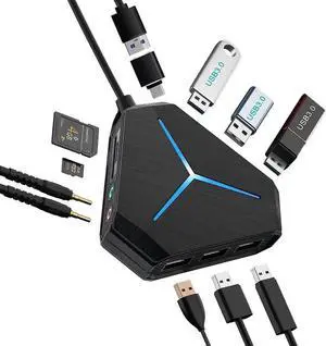 10-Port USB 3.0/2.0 Hub, USB-C Multiport Splitter with 1m(3.2ft) Long Cable, SD & TF Card Reader, Portable USB Expansion Dock for Laptop, Mac, PC, iPad Pro, Surface Pro and USB-C Devices 10-Port USB 3.0/2.0 Hub, USB-C Multiport Splitter with 1m(3.2ft) Long Cable, SD & TF Card Reader, Portable USB Expansion Dock for Laptop, Mac, PC, iPad Pro, Surface Pro and USB-C Devices