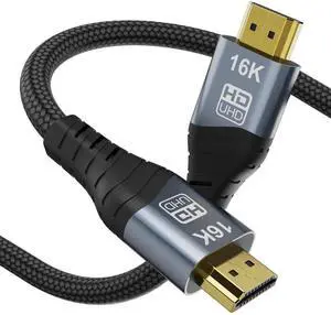 HDMI 2.2 Cable 16K@60Hz, 0.5m/1.6ft Nylon Braided HDMI Cord with 24K Gold-Plated Connectors & eARC Support, Suitable for Gaming PC, Laptop, Monitor and TV HDMI 2.2 Cable 16K@60Hz, 0.5m/1.6ft Nylon Braided HDMI Cord with 24K Gold-Plated Connectors & eARC Support, Suitable for Gaming PC, Laptop, Monitor and TV