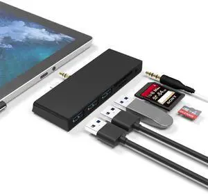 6-in-1 USB C Docking Station for Surface Go, Multiport USB Hub Adapter Dongle with 3×USB 3.0, 3.5mm Audio Jack, SD & TF Card Reader 6-in-1 USB C Docking Station for Surface Go, Multiport USB Hub Adapter Dongle with 3×USB 3.0, 3.5mm Audio Jack, SD & TF Card Reader