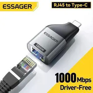 Essager Type-C to Gigabit Ethernet Adapter, 1000Mbps Driver-Free Plug and Play, Stable Wired Network for Work and Entertainment Essager Type-C to Gigabit Ethernet Adapter, 1000Mbps Driver-Free Plug and Play, Stable Wired Network for Work and Entertainment