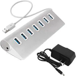 7-Port Aluminum Alloy USB 3.0 Hub, Bevel Design Powered USB Splitter with Power Adapter, High Speed USB Expander for PC, Laptop and MacBook 7-Port Aluminum Alloy USB 3.0 Hub, Bevel Design Powered USB Splitter with Power Adapter, High Speed USB Expander for PC, Laptop and MacBook