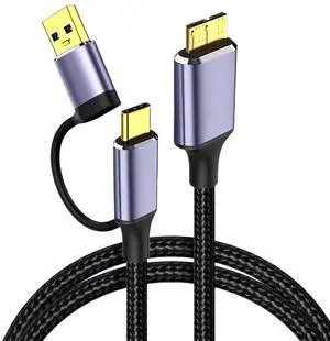 USB-C to USB 3.0 Micro-B 2-in-1 Cable, 5Gbps High Speed Data Transfer Cord for External HDD, SSD, Portable Drive and Smartphone USB-C to USB 3.0 Micro-B 2-in-1 Cable, 5Gbps High Speed Data Transfer Cord for External HDD, SSD, Portable Drive and Smartphone