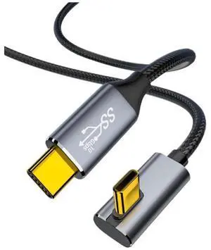 USB-C Right-Angle Cable, 100W PD Fast Charging, 10Gbps Data Transfer, 4K@60Hz Video Output, Compatible with VR Headset, Camera, Steam Deck, Meta Quest Link USB-C Right-Angle Cable, 100W PD Fast Charging, 10Gbps Data Transfer, 4K@60Hz Video Output, Compatible with VR Headset, Camera, Steam Deck, Meta Quest Link
