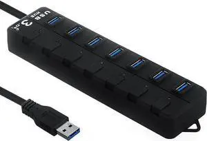 7-Port Powered USB 3.0 Hub, High Speed 5Gbps USB Data Hub Splitter with 60cm Cable & 5V Power Adapter, Individual On/Off Switches, Plug and Play USB Port Expander for Laptop, Desktop PC, Flash Drive, 7-Port Powered USB 3.0 Hub, High Speed 5Gbps USB Data Hub Splitter with 60cm Cable & 5V Power Adapter, Individual On/Off Switches, Plug and Play USB Port Expander for Laptop, Desktop PC, Flash Drive,