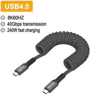 USB4 Spring Coiled Cable, 240W PD Fast Charging, 40Gbps Data Transfer, 8K@60Hz Video Output, Retractable Coiled Cord Compatible with Thunderbolt 4, for Laptop, Smartphone, Tablet USB4 Spring Coiled Cable, 240W PD Fast Charging, 40Gbps Data Transfer, 8K@60Hz Video Output, Retractable Coiled Cord Compatible with Thunderbolt 4, for Laptop, Smartphone, Tablet