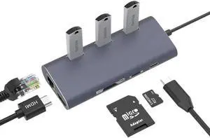 8 in 1 Aluminum USB C Hub Multiport Adapter, 3 USB 3.0 Ports, HDMI, SD/TF Card Reader, 1000M RJ45 Ethernet, PD Charging Port, Portable Bevel High Speed USB C Splitter for Type-C Laptops 8 in 1 Aluminum USB C Hub Multiport Adapter, 3 USB 3.0 Ports, HDMI, SD/TF Card Reader, 1000M RJ45 Ethernet, PD Charging Port, Portable Bevel High Speed USB C Splitter for Type-C Laptops