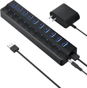 USB 3.0 Hub, 10-Port USB Splitter with Individual On/Off Switches, 12V/2A Power Adapter USB Port Expander, Compatible with MacBook, Mac Pro, Mac Mini, Laptop, Desktop PC USB 3.0 Hub, 10-Port USB Splitter with Individual On/Off Switches, 12V/2A Power Adapter USB Port Expander, Compatible with MacBook, Mac Pro, Mac Mini, Laptop, Desktop PC