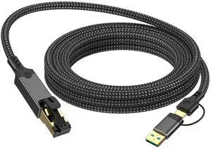 2-in-1 USB 3.0 & Type-C to Gigabit Ethernet Adapter, 1000Mbps Network Speed, 1M Braided Cable with Aluminum Alloy Shell, USB-C/USB A to RJ45 LAN Converter for Laptop, PC, Tablet and Smartphone 2-in-1 USB 3.0 & Type-C to Gigabit Ethernet Adapter, 1000Mbps Network Speed, 1M Braided Cable with Aluminum Alloy Shell, USB-C/USB A to RJ45 LAN Converter for Laptop, PC, Tablet and Smartphone