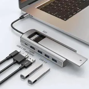 6 in 1 USB C Docking Station with SATA SSD Storage Function, Type C to HDMI-Compatible USB 3.0 Multiport Hub Dock, External SATA Hard Drive Enclosure Dock for MacBook, Laptop, Desktop PC Storage Expan 6 in 1 USB C Docking Station with SATA SSD Storage Function, Type C to HDMI-Compatible USB 3.0 Multiport Hub Dock, External SATA Hard Drive Enclosure Dock for MacBook, Laptop, Desktop PC Storage Expan