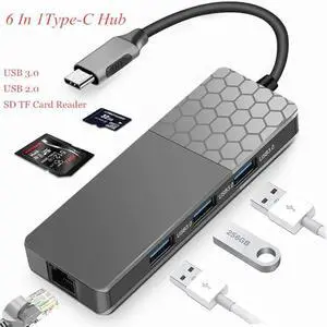 6 in 1 USB C Docking Station Multiport Hub, Type C Adapter with USB3.0, RJ45 Ethernet Port, SD TF Card Reader & PD Charging, High Speed Data Transfer Dock Compatible with Type-C Laptops, Notebooks and 6 in 1 USB C Docking Station Multiport Hub, Type C Adapter with USB3.0, RJ45 Ethernet Port, SD TF Card Reader & PD Charging, High Speed Data Transfer Dock Compatible with Type-C Laptops, Notebooks and