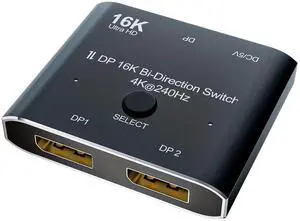 DisplayPort 2.1 Bi-Directional Switch, 2 in 1 / 1 in 2 DP Signal Switcher, Supports 16K@60Hz, 4K@240Hz, Aluminum Alloy Housing, Bidirectional DisplayPort Switch for PC, Gaming Console and Monitor DisplayPort 2.1 Bi-Directional Switch, 2 in 1 / 1 in 2 DP Signal Switcher, Supports 16K@60Hz, 4K@240Hz, Aluminum Alloy Housing, Bidirectional DisplayPort Switch for PC, Gaming Console and Monitor