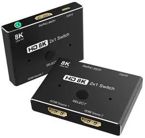 HDMI 2.1 Switch 2 in 1, 8K@60Hz & 4K@120Hz HDMI Signal Switcher, Bidirectional HDMI Switch Adapter for PS5, Xbox Series, PC, TV Box, Connect Game Consoles to Monitor and Television HDMI 2.1 Switch 2 in 1, 8K@60Hz & 4K@120Hz HDMI Signal Switcher, Bidirectional HDMI Switch Adapter for PS5, Xbox Series, PC, TV Box, Connect Game Consoles to Monitor and Television