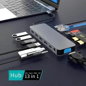 13-in-1 USB C Docking Station, Multiport USB-C Hub with Dual HDMI Ports, Supports Triple Monitor Display, Type-C Expansion Adapter for USB-C Laptops, Ideal for Office Multitasking 13-in-1 USB C Docking Station, Multiport USB-C Hub with Dual HDMI Ports, Supports Triple Monitor Display, Type-C Expansion Adapter for USB-C Laptops, Ideal for Office Multitasking