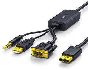 Active VGA to DisplayPort Adapter Cable, 1080P Full HD VGA Input to DP Output Converter, VGA Source Laptop PC Connect to DisplayPort Monitor, Projector and Display Screen Active VGA to DisplayPort Adapter Cable, 1080P Full HD VGA Input to DP Output Converter, VGA Source Laptop PC Connect to DisplayPort Monitor, Projector and Display Screen