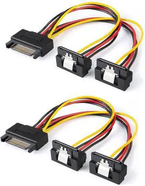 AJMRTC 2-Pack 6 Inch SATA 15 Pin Male to 2X Down Angle SATA 15 Pin Female Power Splitter Cable, SATA Power Y Splitter for PC Hard Drives and Storage Devices AJMRTC 2-Pack 6 Inch SATA 15 Pin Male to 2X Down Angle SATA 15 Pin Female Power Splitter Cable, SATA Power Y Splitter for PC Hard Drives and Storage Devices