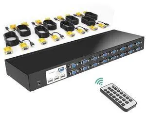 MT-VIKI 16 Port KVM Switch, 16X1 Rackmount KVM Switch VGA, Included 16 KVM Cables & IR Remote, Fit 1U 19'' Rack MT-VIKI 16 Port KVM Switch, 16X1 Rackmount KVM Switch VGA, Included 16 KVM Cables & IR Remote, Fit 1U 19'' Rack