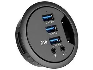 Grommet Hole in Desk USB 3.0 3 Port Hub BC 1.2 USB Charger with 3.5mm Sound Card Mic Phone Jack, for iPhone/Smart Phones Grommet Hole in Desk USB 3.0 3 Port Hub BC 1.2 USB Charger with 3.5mm Sound Card Mic Phone Jack, for iPhone/Smart Phones