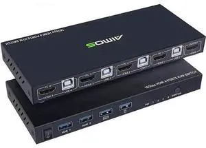 KVM Switch HDMI 4 Port Box, HDMI 2.0 KVM Switcher Support Wireless Keyboard and Mouse Connections and with USB Hub Port, UHD 4K@60Hz & 3D & 1080P Supported KVM Switch HDMI 4 Port Box, HDMI 2.0 KVM Switcher Support Wireless Keyboard and Mouse Connections and with USB Hub Port, UHD 4K@60Hz & 3D & 1080P Supported