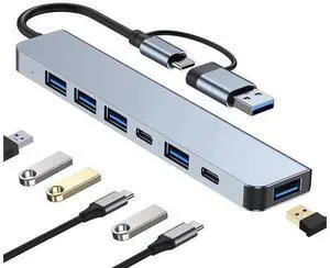 Aluminum 7 in 1 USB Hub USB C Hub with USB 3.0, Multiport USB Splitter Adapter with 5 USB & 2 USBC Ports for MacBook, ipad, Laptop, PS4, Flash Drive, HDD, Xbox, Printer, Mouse, Keyboard, HP Aluminum 7 in 1 USB Hub USB C Hub with USB 3.0, Multiport USB Splitter Adapter with 5 USB & 2 USBC Ports for MacBook, ipad, Laptop, PS4, Flash Drive, HDD, Xbox, Printer, Mouse, Keyboard, HP