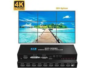 3x3 Video Wall Processor Controller 1080P@60Hz Output, 4K @30Hz Input, 1 HDMI Input & 9 Outputs with RS232 , Support 13 Display Modes -1x1,1x2, 1x3, 1x4, 2x1, 2x2, 2x3, 2x4, 3x1, 3x2, 3x3, 4x1, 4x2 3x3 Video Wall Processor Controller 1080P@60Hz Output, 4K @30Hz Input, 1 HDMI Input & 9 Outputs with RS232 , Support 13 Display Modes -1x1,1x2, 1x3, 1x4, 2x1, 2x2, 2x3, 2x4, 3x1, 3x2, 3x3, 4x1, 4x2