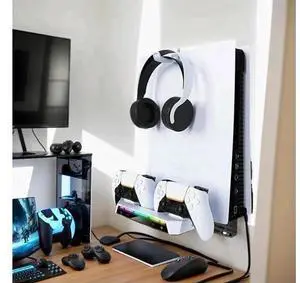 Wall Mount Kit with Charging Station RGB Light Wall Bracket W/ Headset Holder Wall Stand for PS5 Slim/PS5 Console Disc & Wall Mount Kit with Charging Station RGB Light Wall Bracket W/ Headset Holder Wall Stand for PS5 Slim/PS5 Console Disc &
