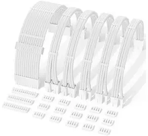 PSU Cable Extension Kit,One Way Bend Design PC Cables - Bright White Braided 1x 24Pin ATX / 2X 8 (4+4) Pin EPS 3X 8 (6+2) Pin PCIE for Power Supply,18AWG 6 Kits PSU Cable Extension Kit,One Way Bend Design PC Cables - Bright White Braided 1x 24Pin ATX / 2X 8 (4+4) Pin EPS 3X 8 (6+2) Pin PCIE for Power Supply,18AWG 6 Kits