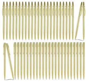 Retractable Gold llic Slim Ballpoint Pen Set, 50Pcs, For Wedding Favors & Home Office Black Ink, 1.0Mm Tip Retractable Gold llic Slim Ballpoint Pen Set, 50Pcs, For Wedding Favors & Home Office Black Ink, 1.0Mm Tip