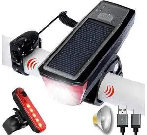 Ultra Bright Solar USB Rechargeable Bike Light Headlight & Tail Light Set- Fits All Bicycles, Hybrid, Road, MTB, with Quick Release Ultra Bright Solar USB Rechargeable Bike Light Headlight & Tail Light Set- Fits All Bicycles, Hybrid, Road, MTB, with Quick Release