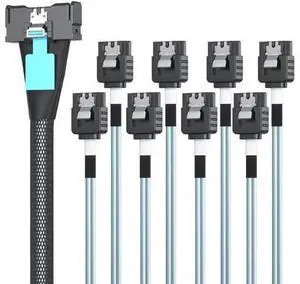 MCIO to SATA Cable, MCIO 8X SFF-TA-1016 to 8xSATA, Mini Cool Edge IO Host/RAID to SATA Target HD, 0.5m(1.6ft) MCIO to SATA Cable, MCIO 8X SFF-TA-1016 to 8xSATA, Mini Cool Edge IO Host/RAID to SATA Target HD, 0.5m(1.6ft)